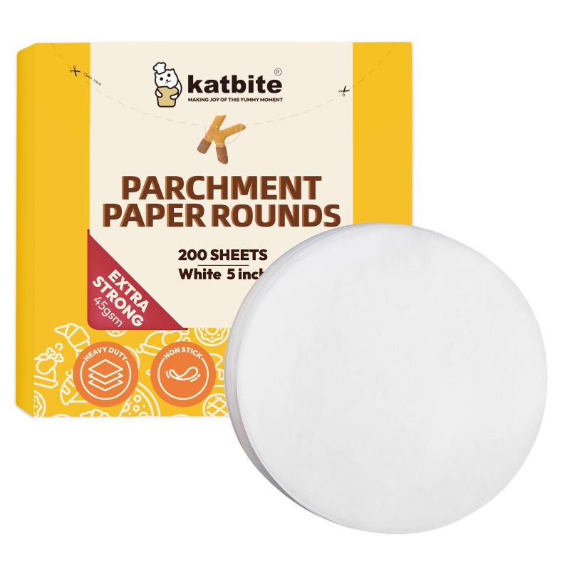 Katbite 200Pcs 5 Inch Parchment Paper Rounds, Extra Strong Heavy Duty & Non-stick for Patty Separating, Freezing, Springform Cake Tin, Toaster Oven, Tortilla Press - Image 1